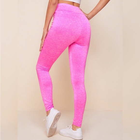 PINK HIGH WAISTED DRAWSTRING LEGGINGS - Picture 2 of 7